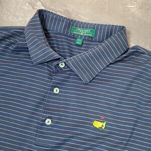 Peter Millar Masters Men's Blue Striped Short Sleeves Polo Shirt. Golf. XXL.